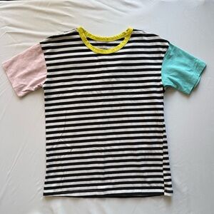 Striped T-Shirt with Pink and Blue Sleeves